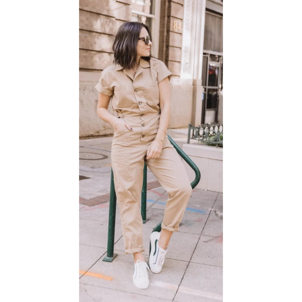 pistola Tan Short-Sleeve Utility Jumpsuit with Drawstring Waist